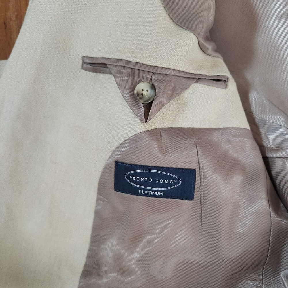 Pronto Uomo Platinum Men 44S 100% Linen Sports Coat Blazer Lined Beige Preppy - Picture 10 of 16
